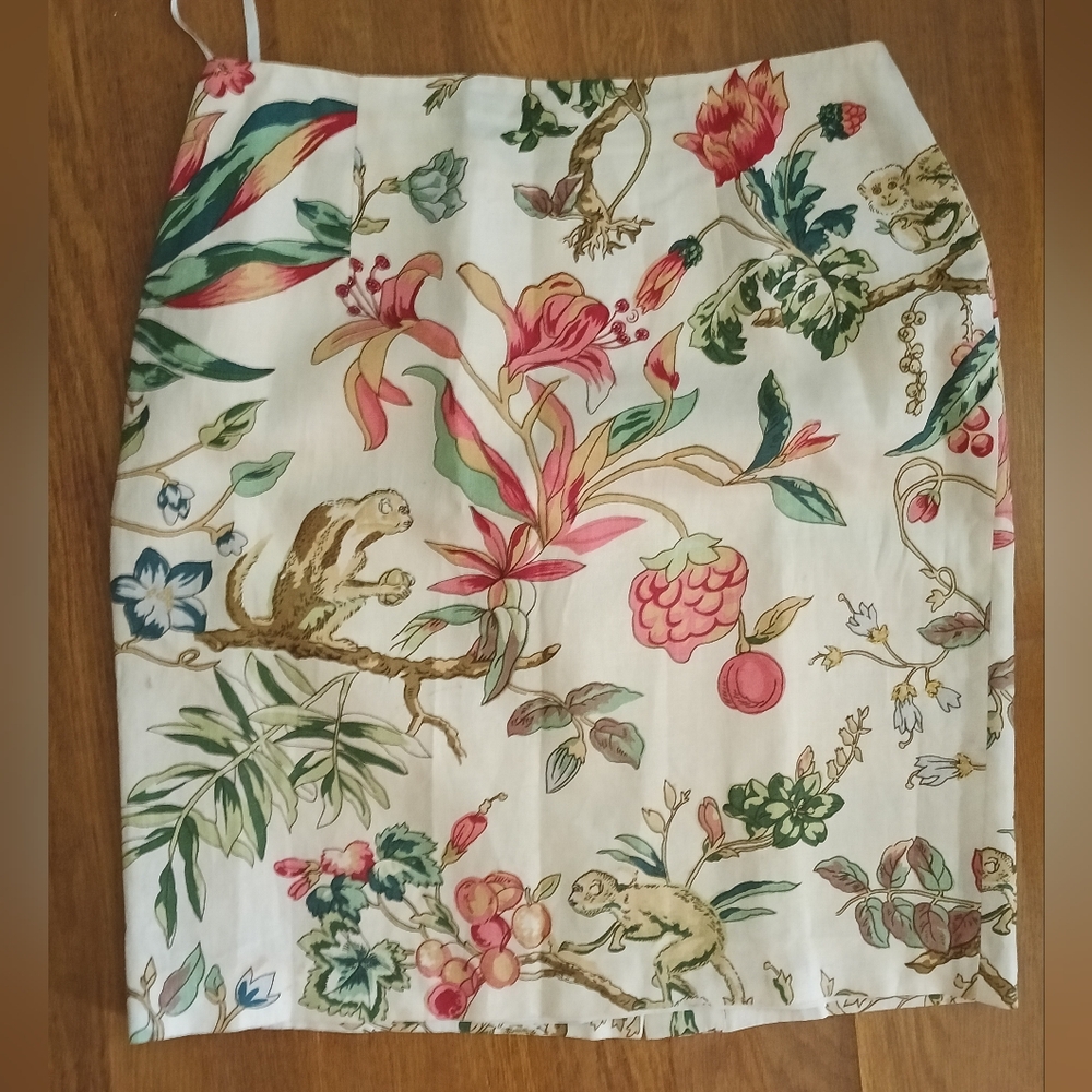 Linen Floral Print Women's Skirt, Size 14